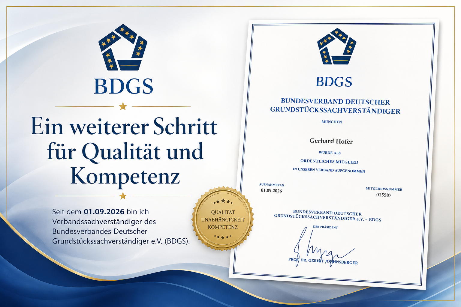 Ein weiterer Schritt für Qualität und Kompetenz – Verbandssachverständiger des BDGS
